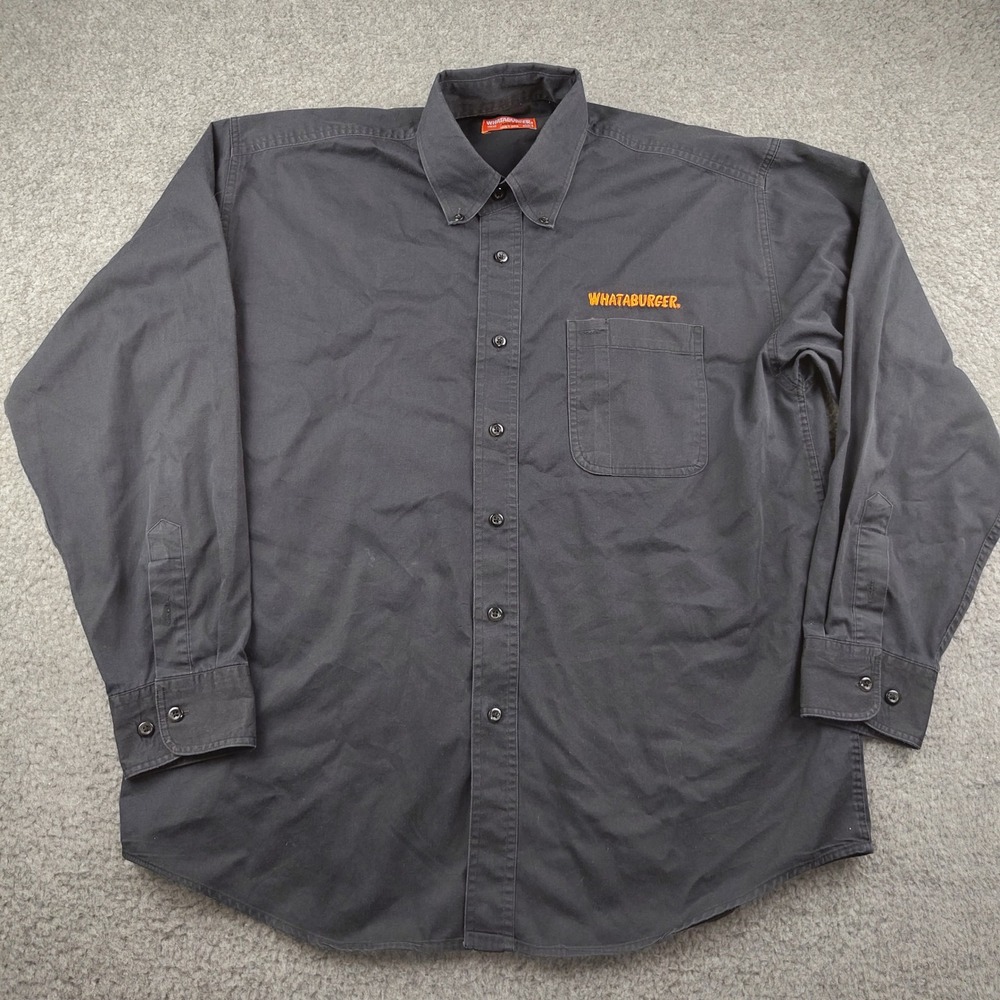 Whataburger Button Down Shirt Mens Medium Black Long Sleeve Uniform Uniform - Picture 1 of 7